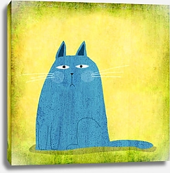 Постер Сикорский Андрей (совр) Синий грустный кот на желтом фоне
