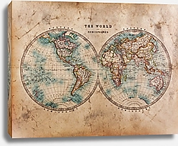 Постер Карта мира с полушариями, 19 век
