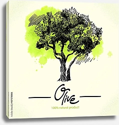 Постер Оливковое дерево с зеленой кляксой