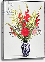 Постер Рэйленд Кристофер (совр) Tiger Lilies, Gladioli and Scabious in a Blue Moroccan Vase