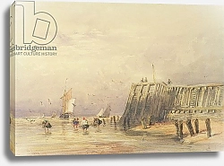 Постер Кокс Давид Seascape with Sailing Barges and Figures Wading Off-Shore, 1832