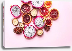 Постер Экзотические фрукты на розовом фоне