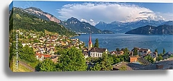 Постер Город Веггисе на берегу озера Люцерн, Швейцария