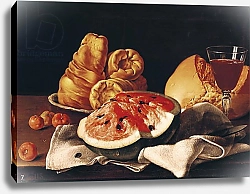 Постер Мелендес Луис Glass of Wine, Watermelon and Bread