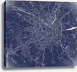 Постер План города Милан, Италия, в синем цвете