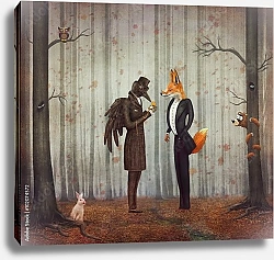 Постер Ворон и лиса в темном лесу