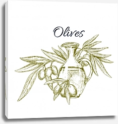 Постер Кувшин с оливковым маслом и веткой
