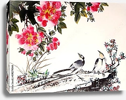 Постер Китайская традиционная картина с птицами и цветами