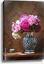 Постер Фотонатюрморт с китайской вазой и розовыми пионами