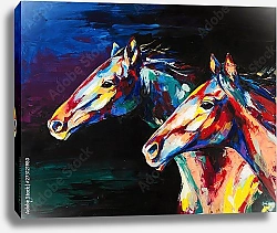 Постер Две лошади красочными мазками