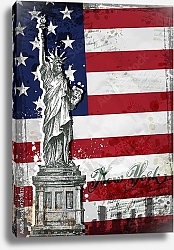 Постер Статуя свободы на фоне флага