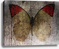 Постер Жёлтая бабочка с красными крыльями на гранж текстуре
