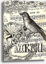 Постер Меню. Птица на фоне нот