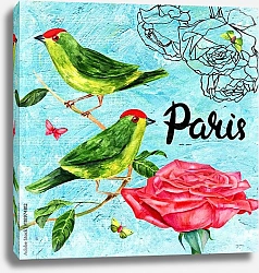 Постер Винтажный коллаж с птицами, розами и бабочками