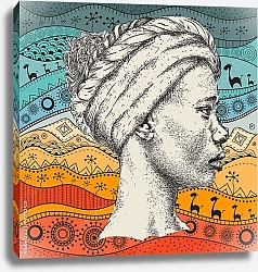 Постер Африканка в тюрбане на этническом узоре