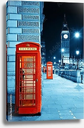 Постер Англия, Лондон. Телефонные будки на ночной улице
