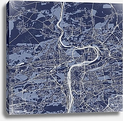 Постер План города Прага, Чехия, в синем цвете