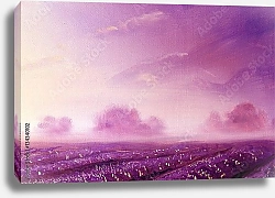 Постер Лавандовое поле под розовым небом