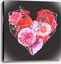Постер Коллаж из роз и пионов в форме сердца