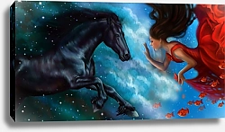 Постер Лошадь и девушка на фоне неба