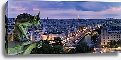 Постер Панорамный вид на Париж со статуей горгульи