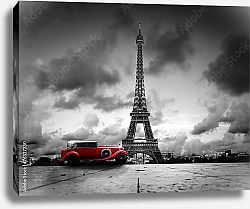 Постер Красный автомобиль у Эйфелевой башни 2