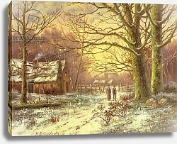 Постер Коеккок Баррен Figures on a path before a village in winter