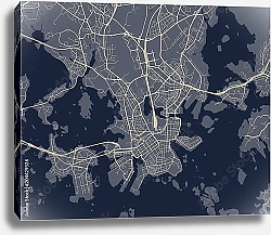Постер План города Хельсинки, Финляндия, в синем цвете
