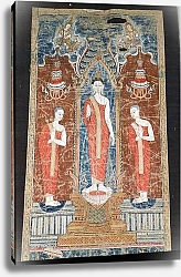 Постер Школа: Тайская Banner depicting standing Buddha with two disciples, Ratanakosin Style