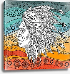 Постер Голова индейца на этническом узоре