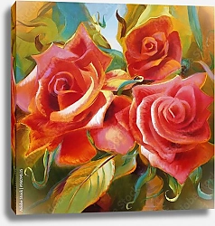 Постер Три красных розы в вазе 