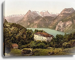 Постер Швейцария. Дом у озера в лесу