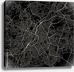 Постер План города Брюссель, Бельгия, в черном цвете