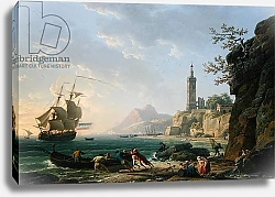 Постер Верне Клод A Coastal Mediterranean Landscape with a Dutch Merchantman in a Bay, 1769