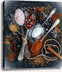 Постер Соль, перец, пряности и специи на ложках