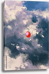 Постер Красный шар с конвертом в облаках