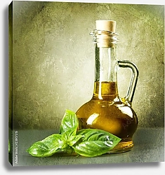Постер Бутылочка оливкового масла с листочком мяты