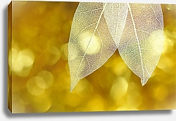 Постер Белые прозрачные листья на золотом фоне