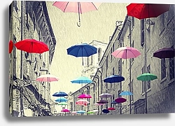 Постер Цветные зонты над улице