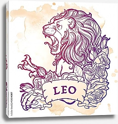 Постер Знак зодиака Лев с декоративной рамкой из роз