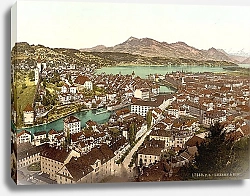 Постер Швейцария. Вид на гору Риги и город Люцерн