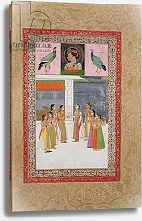 Постер Школа: Индийская 17в. Ms E-14 Portrait of Djahangir two birds and noble women in conversation