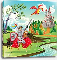 Постер Замок, дракон и рыцарь
