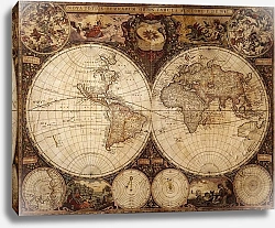 Постер Древняя карта Мира в полушариях