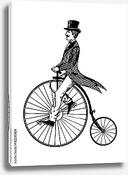 Постер Человек на ретро велосипеде