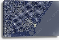 Постер План города Барселона, Испания, в синем цвете