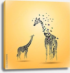 Постер Жираф из бабочек с детенышем