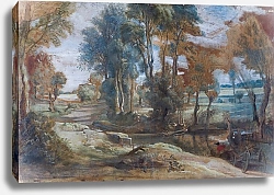 Постер Рубенс Петер (Pieter Paul Rubens) Повозка, проезжающая через ручей