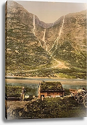 Постер Норвегия. Деревня Гудваген, вид на горы