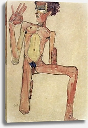 Постер Шиле Эгон (Egon Schiele) Обнаженный на коленях, автопортрет